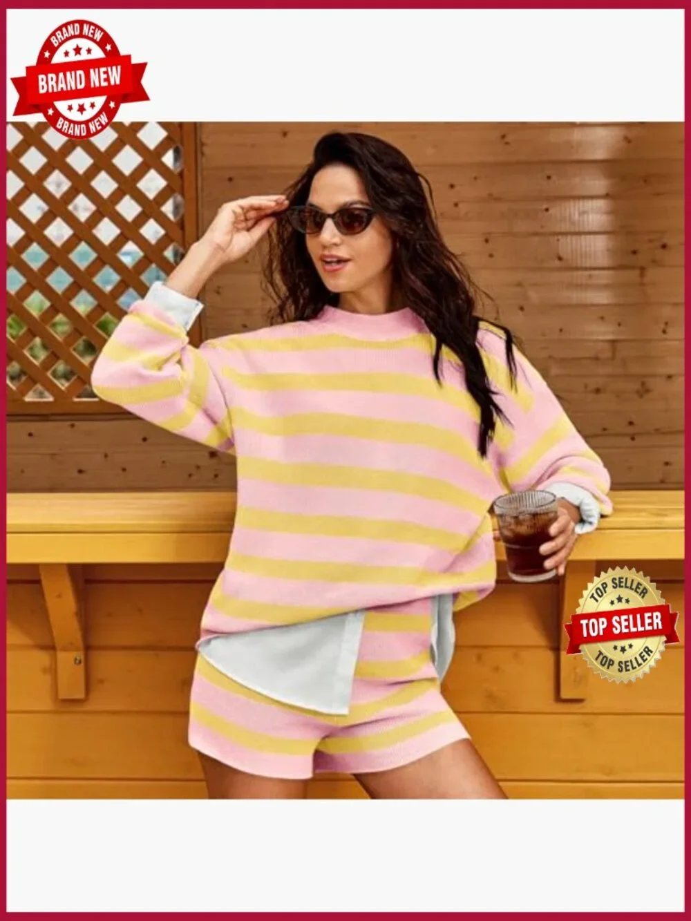 Oversized Lounge Sets 2 Piece Outfits Striped Matching Pajama Set Long Sleeve